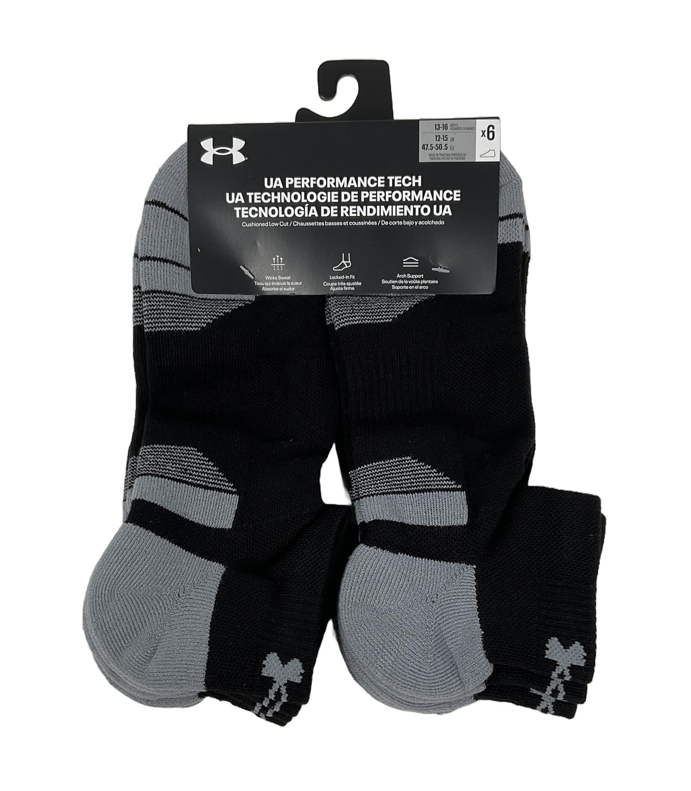 Under Armour Performance Tech Cushioned Low Cut Socks, 6 Pairs